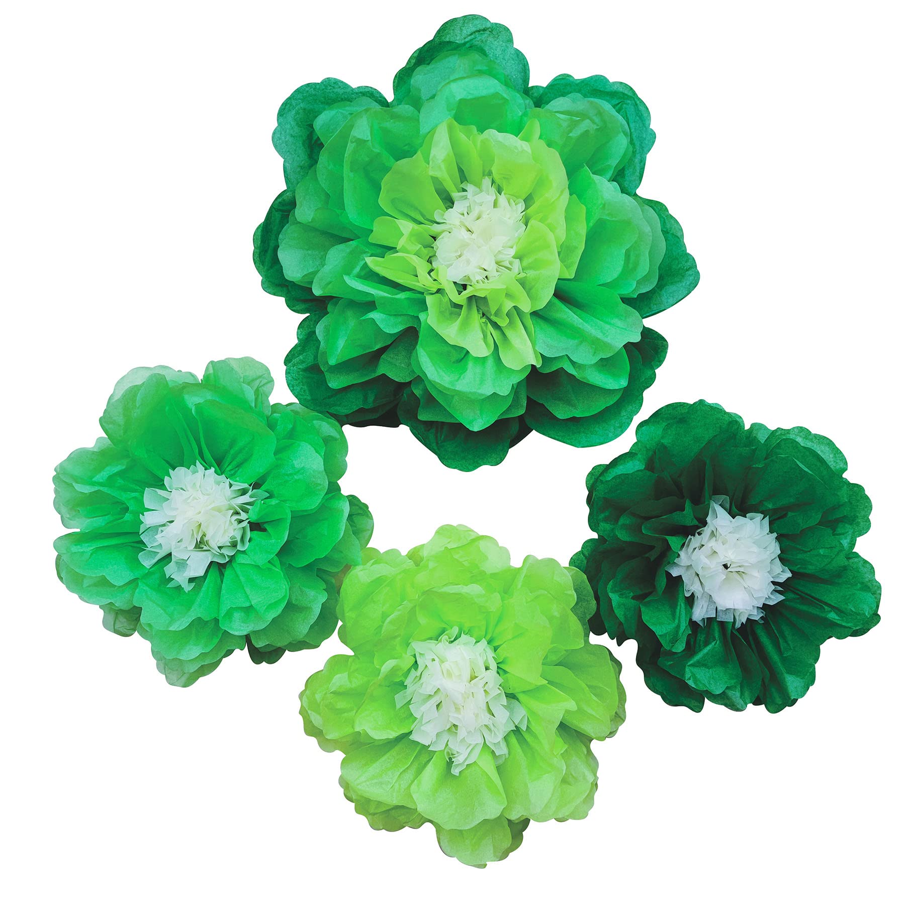 Large Green Paper Flowers - Pack of 4 for Wall Decor | Spring Party, Wedding, Nursery
