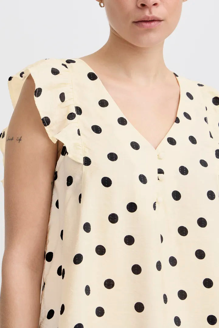 Dita Sleeveless Women's Top - Birch Dot Print Summer Blouse for Casual Wear & Date Night Outfits