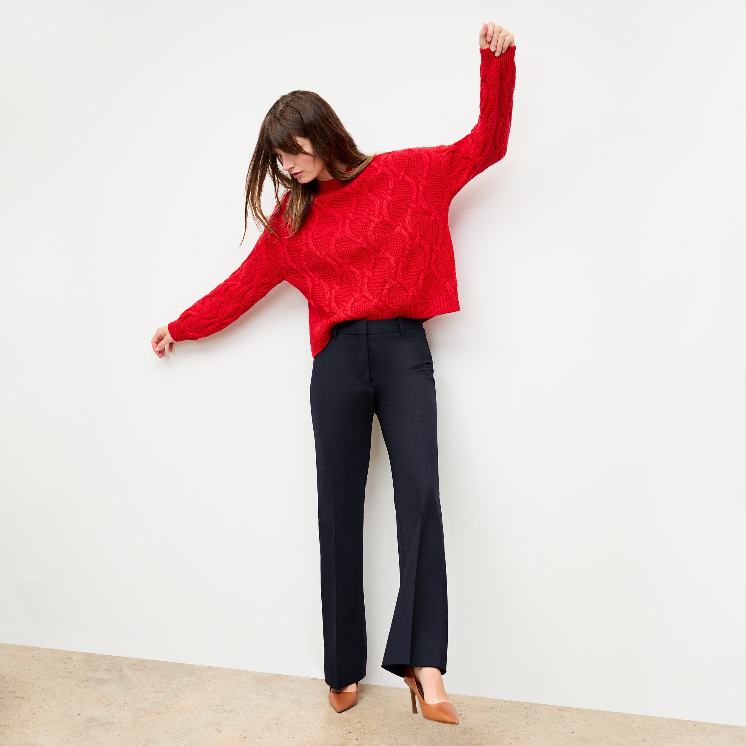 Horton Flare Trouser - Washable Wool Twill Pants for Women, Dark Navy - Perfect for Office Wear & Casual Outfits