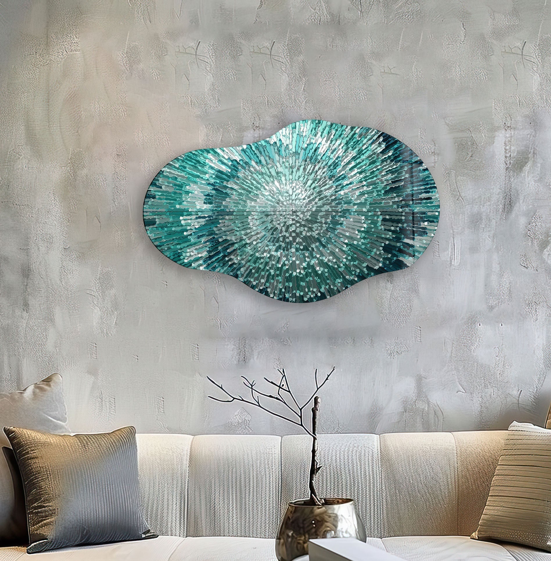 Abstract Turquoise Large Glass Wall Art - Modern Handmade Home Decor for Living Room, Bedroom & Office - Unique Statement Piece for Interior Design