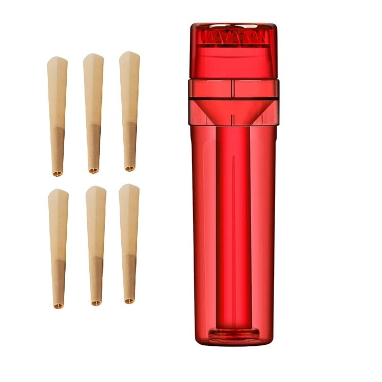Premium Multifunctional Herb Grinder with 6 Transparent Cones - Perfect for Grinding Spices, Herbs & Tobacco - Ideal for Kitchen, Camping & Travel Use (Red)
