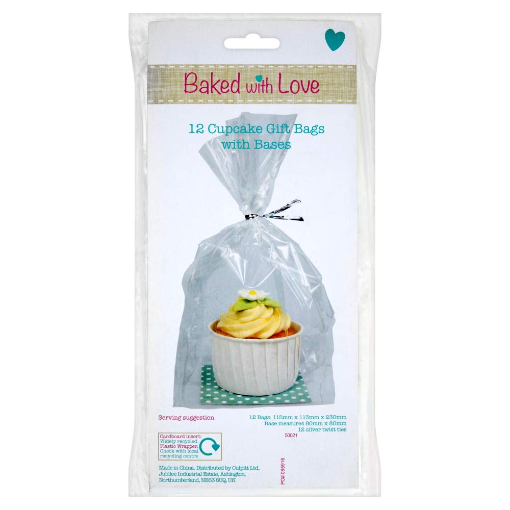 Baked With Love Cupcake Gift Bags with Sturdy Bases - 12 Pack | Perfect for Birthday Parties, Baby Showers & Wedding Favors