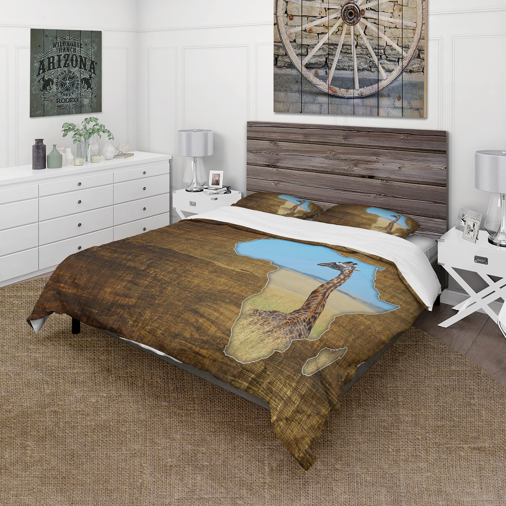 DesignQ Africa Wildlife Map Duvet Cover Set - King Size Brown Bedding Set of 3 Pieces, All Season Comfortable Global Themed Bedroom Decor | Perfect for Safari Lovers, Adventure Themed Rooms & Unique Home Decor