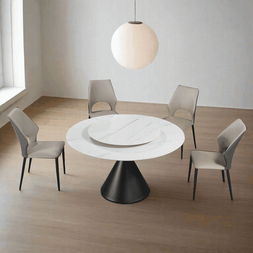 Melody Sintered Stone Round Dining Table with/without Lazy Susan - Modern Kitchen & Dining Room Furniture for Family Gatherings & Dinner Parties