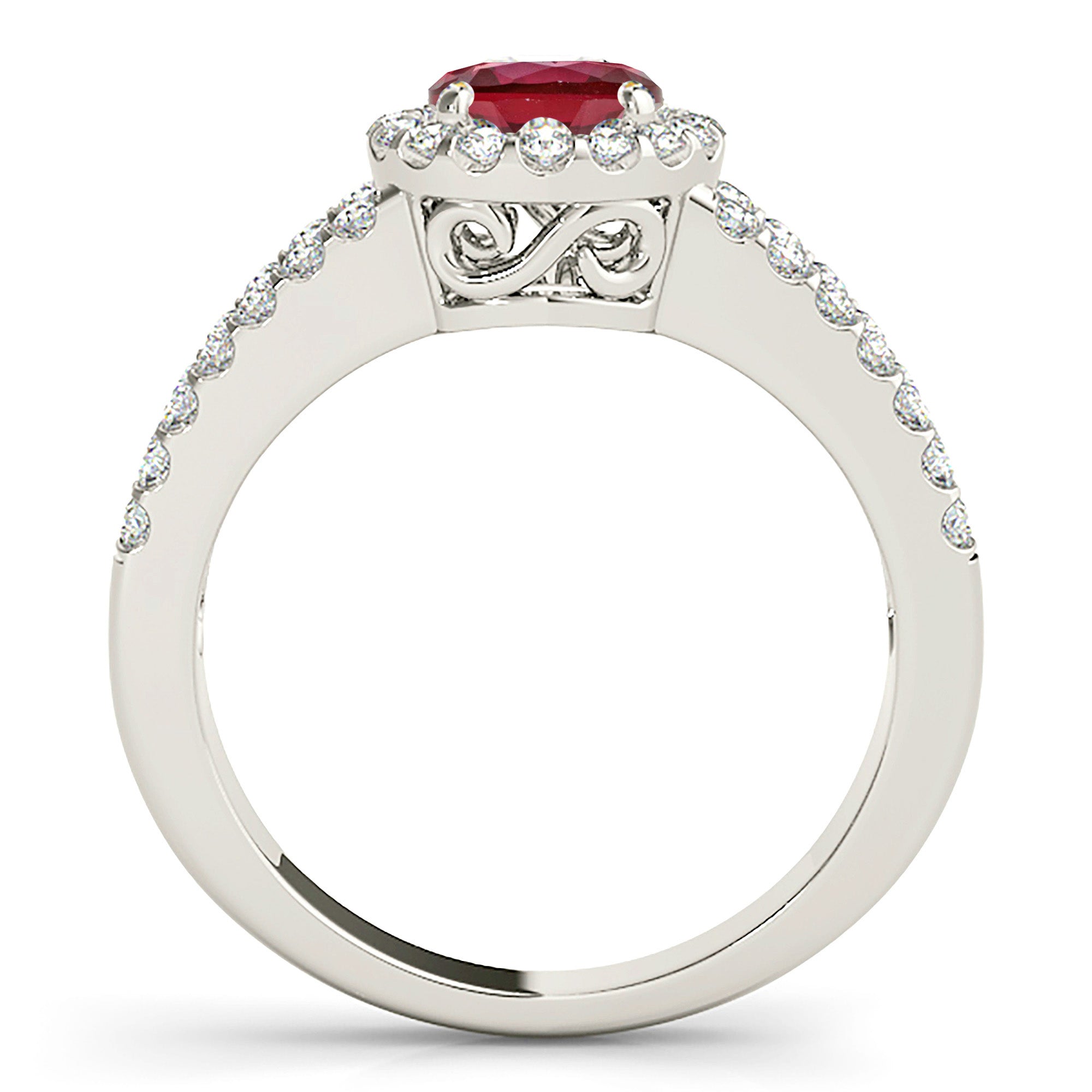 1.45 Carat Genuine Ruby Halo Ring with Open Split Diamond Band - Elegant Engagement, Anniversary Gift for Women