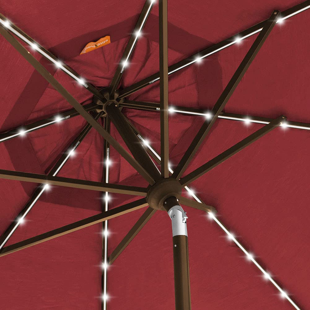 EliteShade USA 10-Year Fade-Resistant 9ft 3-Tier Solar Patio Umbrella with 80 LED Lights - Outdoor Table Umbrella with Ventilation, Burgundy Red - Perfect for Backyard, Poolside, and Restaurant Outdoor Dining