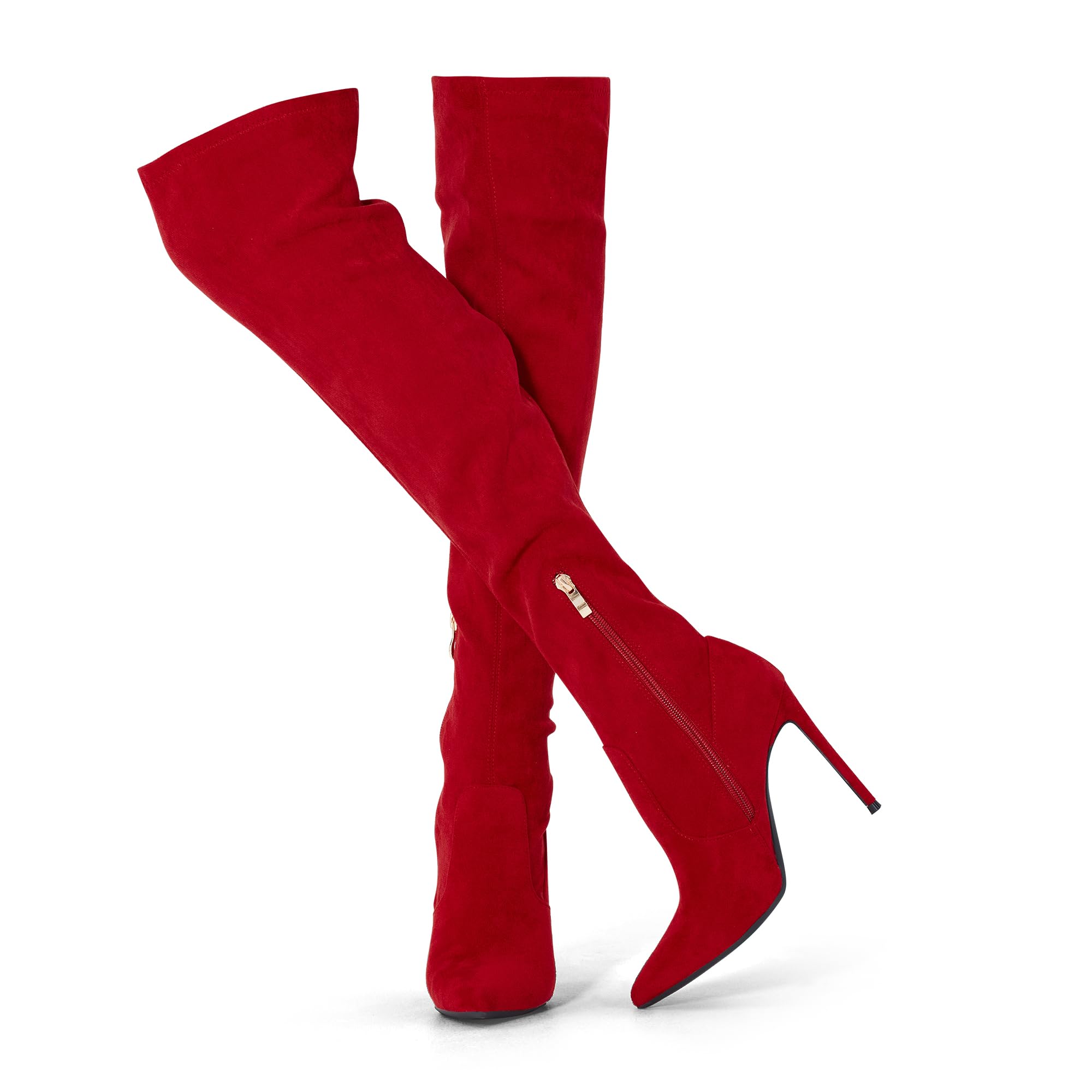 GENSHUO Women's Over The Knee Boots with Heel - Suede Thigh High Stretch Boots, Sexy Pointed Toe Stiletto Long Boots for Party, Night Out & Winter Fashion