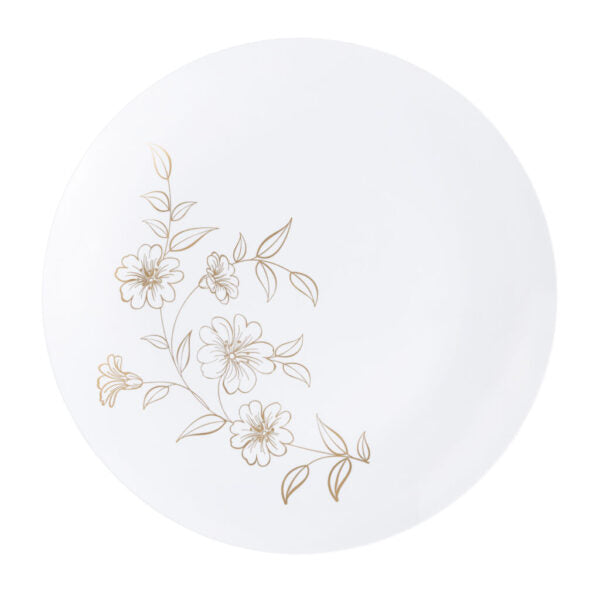 32-Pack White and Gold Round Plastic Dinnerware Set for 16 Guests - Elegant Disposable Plates, Forks, Knives & Spoons - Perfect for Weddings, Parties, and Outdoor Events