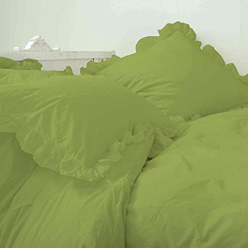 Luxury 100% Cotton Duvet Cover Set with Frilled Corner Ruffles & Pillow Shams - 800 Thread Count King/Cal King Size - Soft Moss Green Bedding for Master Bedroom & Guest Room Decor