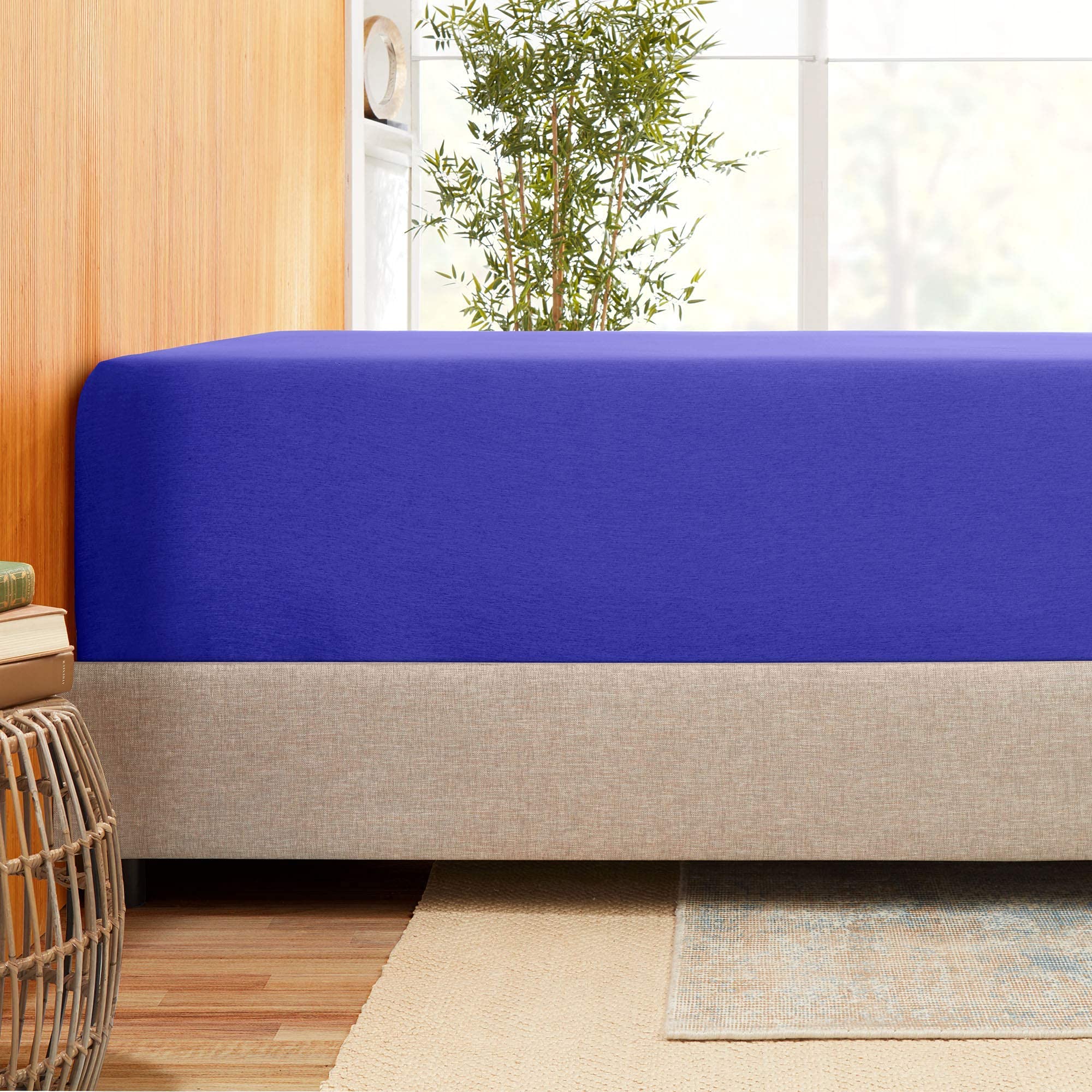Organic Cotton Fitted Sheet 600 Thread Count Full Size - Royal Blue for Deep Pocket Mattress | Soft & Breathable Bedding