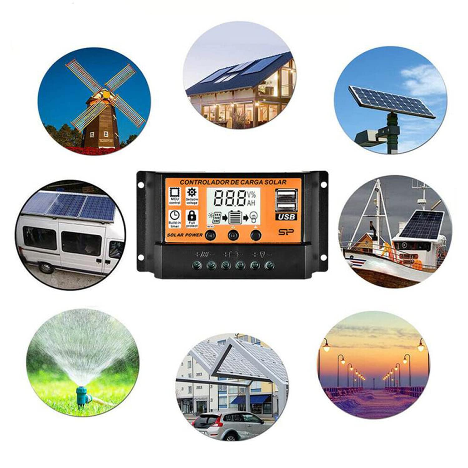 20A Solar Charge Controller with Dual USB Ports - 12V/24V PWM Auto Adjustable LCD Display - Intelligent Solar Panel Regulator for RV, Boat, Off-Grid & Home Solar Systems