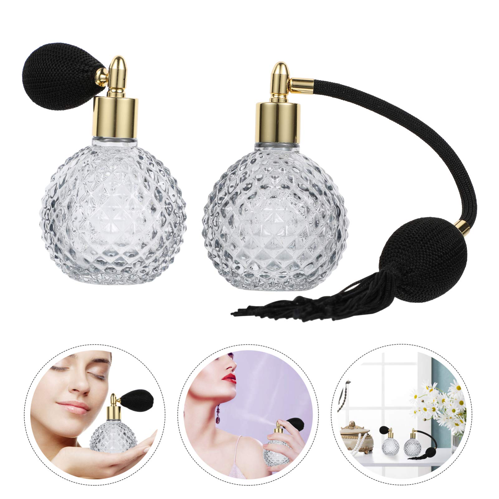 DOITOOL 2-Pack Vintage Glass Perfume Spray Bottles - Refillable Perfume Atomizer for Travel, Purse & Home Fragrance Dispenser | Elegant Glass Perfume Bottle with Fine Mist Sprayer