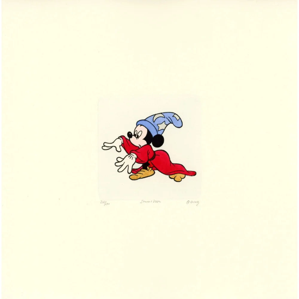 Hand Painted Mickey Mouse Sowa & Reiser #D/500 Cartoon Etching Art from Fantasia - Vintage Disney Collectible for Home Decor & Gift Giving