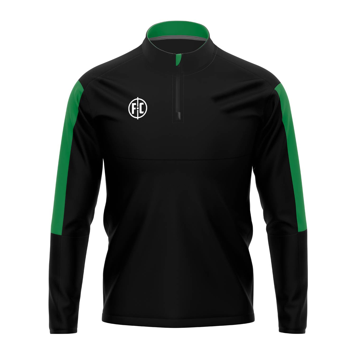 FC 1/4 Zip Microfleece Pullover - Black/Emerald - Lightweight Warm Layer for Hiking, Running & Outdoor Activities