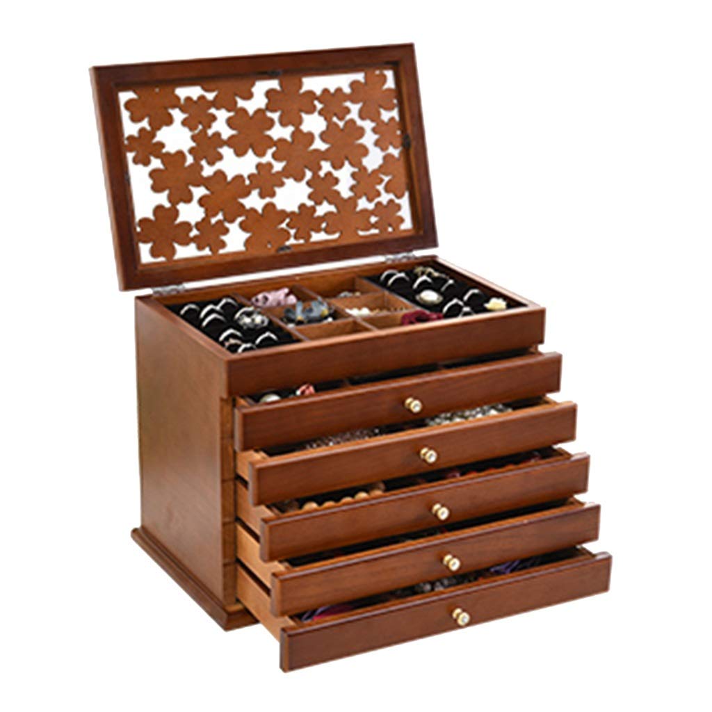 Large Capacity Wooden Jewelry Box for Women & Girls - Earring & Jewelry Organizer (31.5x24x20cm, Brown) | Perfect for Travel, Gift Giving & Home Storage