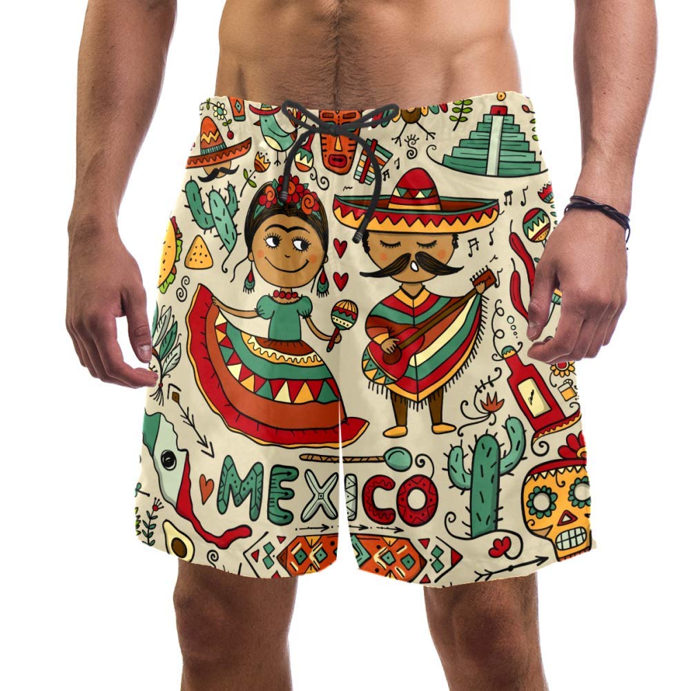 **Idealiy Men's Quick-Dry Beach Shorts - Elastic Waist Swim Trunks with Mexico Patterns - Perfect for Swimming, Surfing & Tropical Vacations**    (Note: 