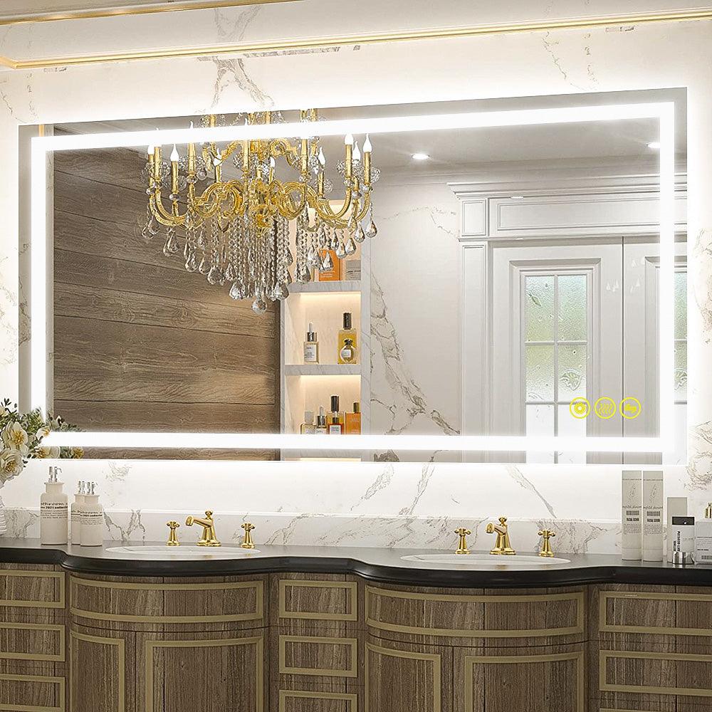 GlareGuard Rectangular Anti-Fog Dimmable LED Bathroom Mirror with Backlit - Perfect for Makeup, Shaving & Skincare Routine