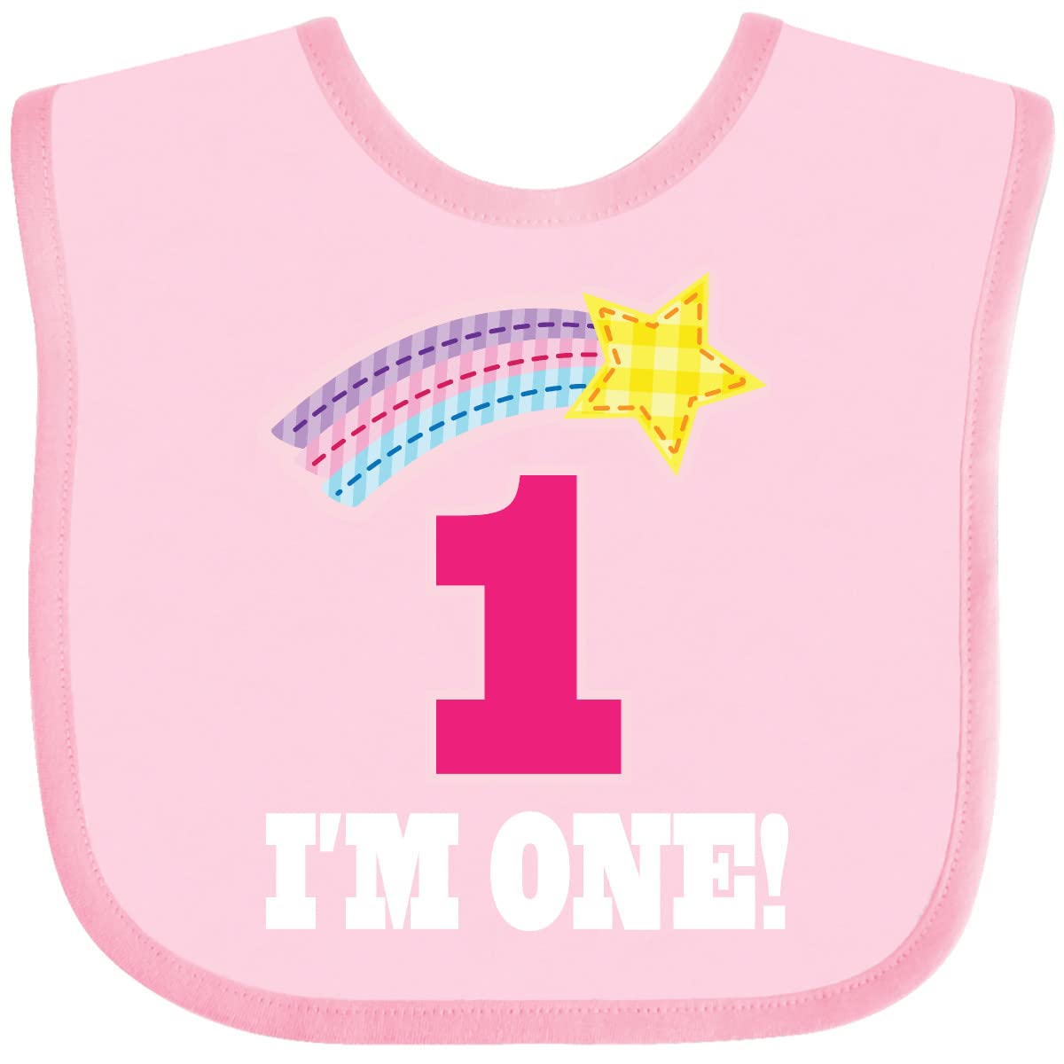 Inktastic 1st Birthday Bib for 1 Year Old Girls - Rainbow Star Design Baby Drool Bib - Perfect for Birthday Parties, Photo Shoots & Everyday Use