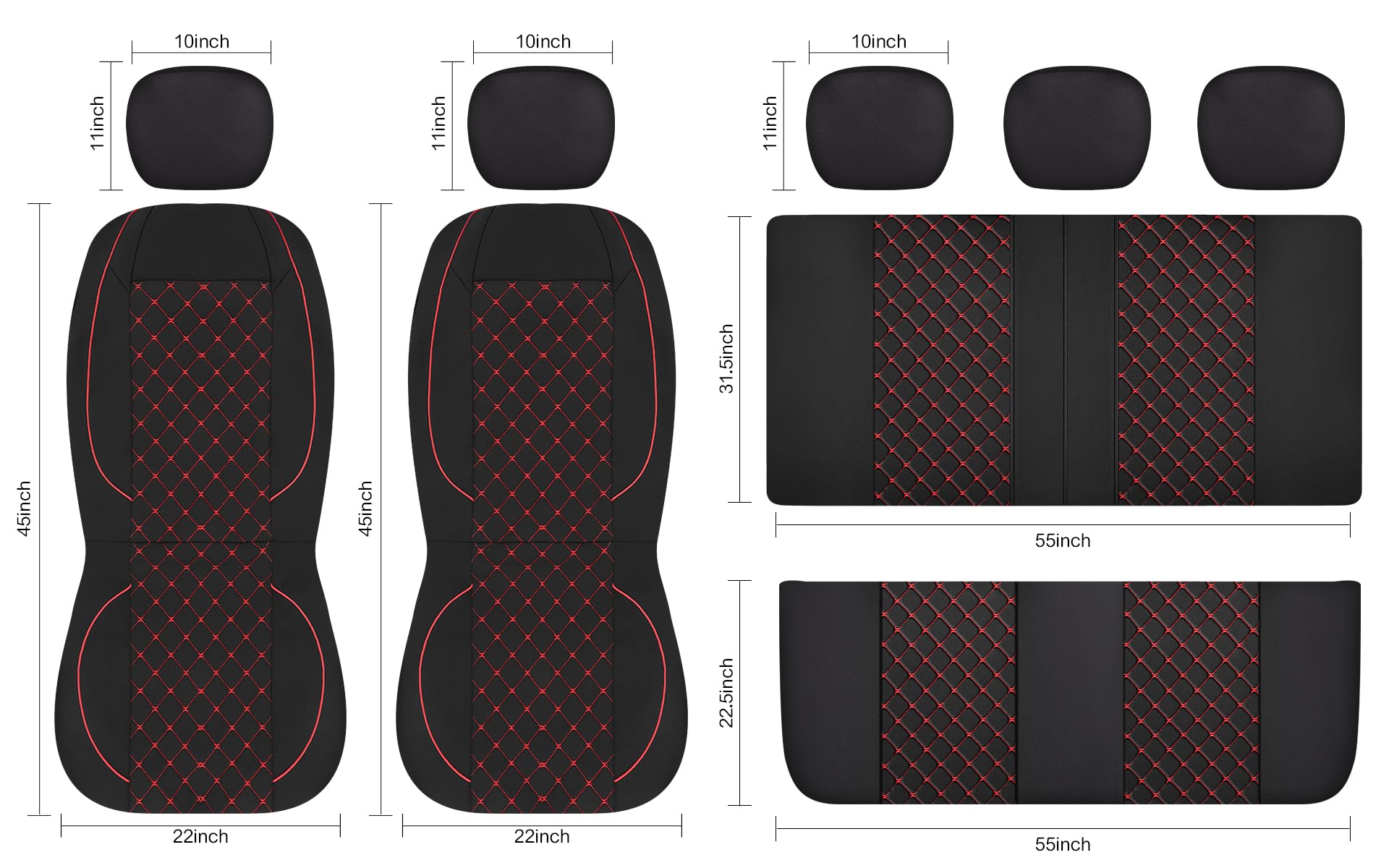 Breathable Car Seat Covers Full Set - Premium Washable Cloth Seat Protectors for Sedan, Van, Truck & SUV - Interior Car Accessories (Black/Red) - Perfect for Daily Commute, Road Trips & Pet Protection
