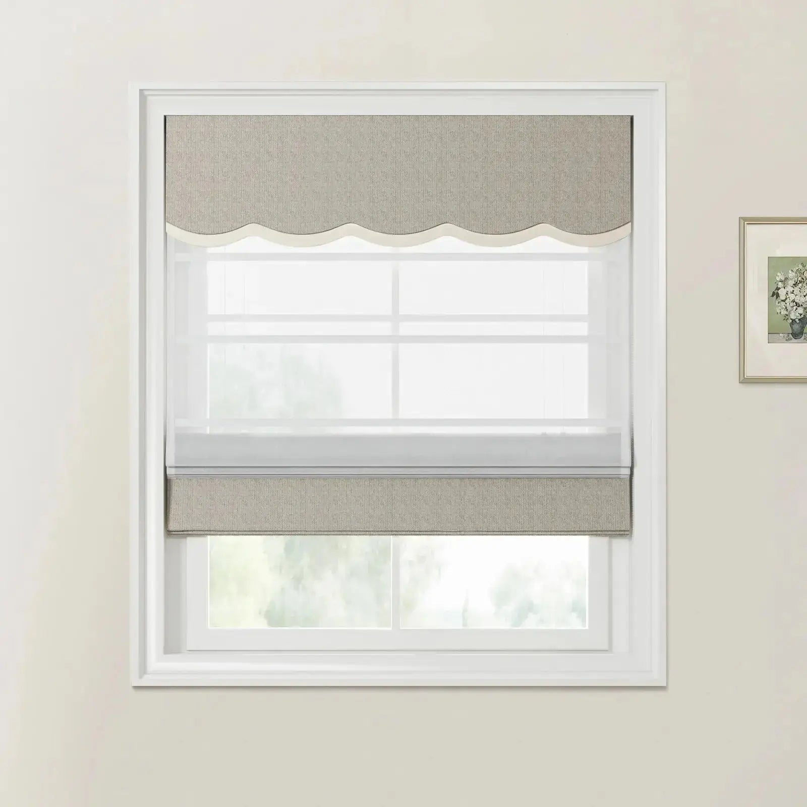 Custom Valanced Day & Night Roman Shade with Cord Lift - Blackout Window Treatment for Bedroom & Living Room