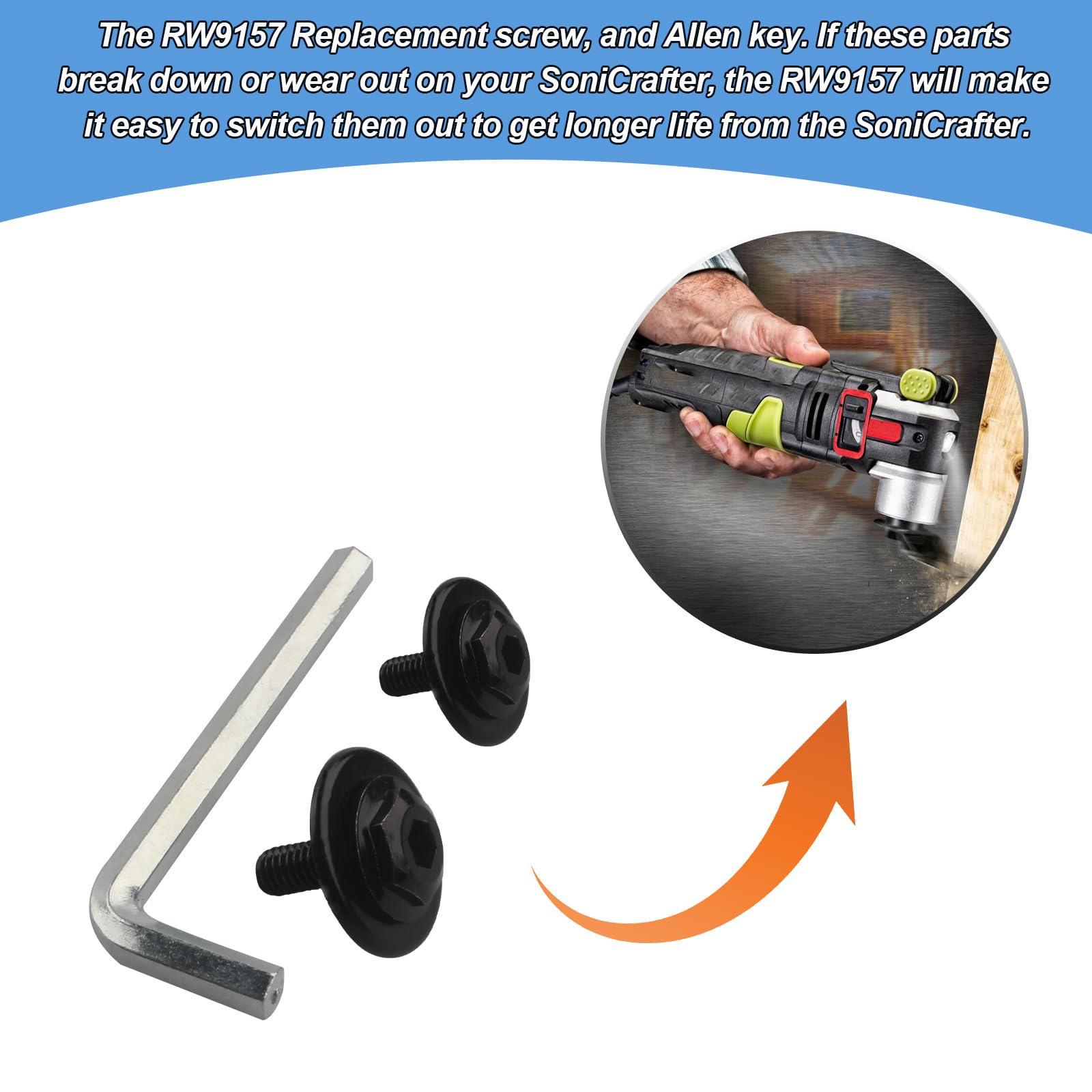 Rockwell Sonicrafter Replacement Fastening Kit (RW9157) - Includes 2 Screws & 1 Allen Key | Compatible with RK5100K, RK5108K, RK5112K, RK2514K2 Oscillating Multitools | Perfect for DIY Home Repairs, Woodworking & Professional Renovations