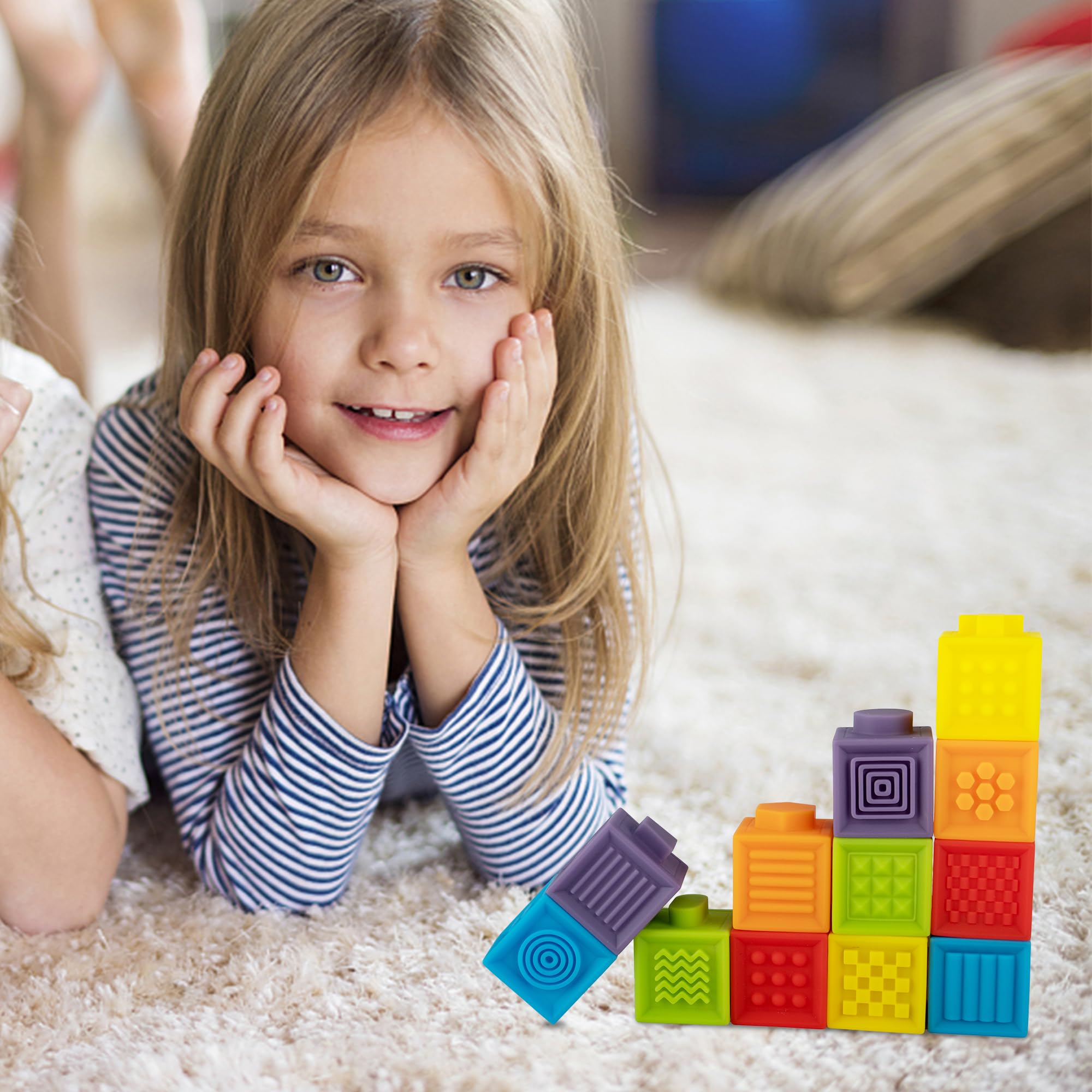 Ganowo 12PCS Soft Stacking Blocks for Babies - Educational Baby Toys with Numbers & Animals, Montessori Learning Toys for 6-12 Months Old - Perfect for Christmas Stocking Stuffers & Toddler Gifts (Great for Early Development & Sensory Play)