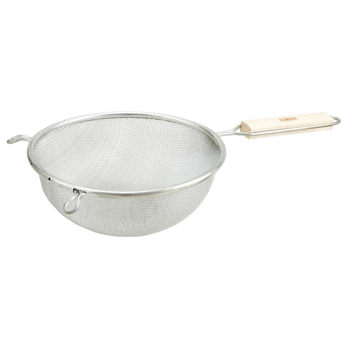 Winco 8-Inch Medium Mesh Strainer with Wooden Handle - Perfect for Draining Pasta, Washing Vegetables, and Straining Soups