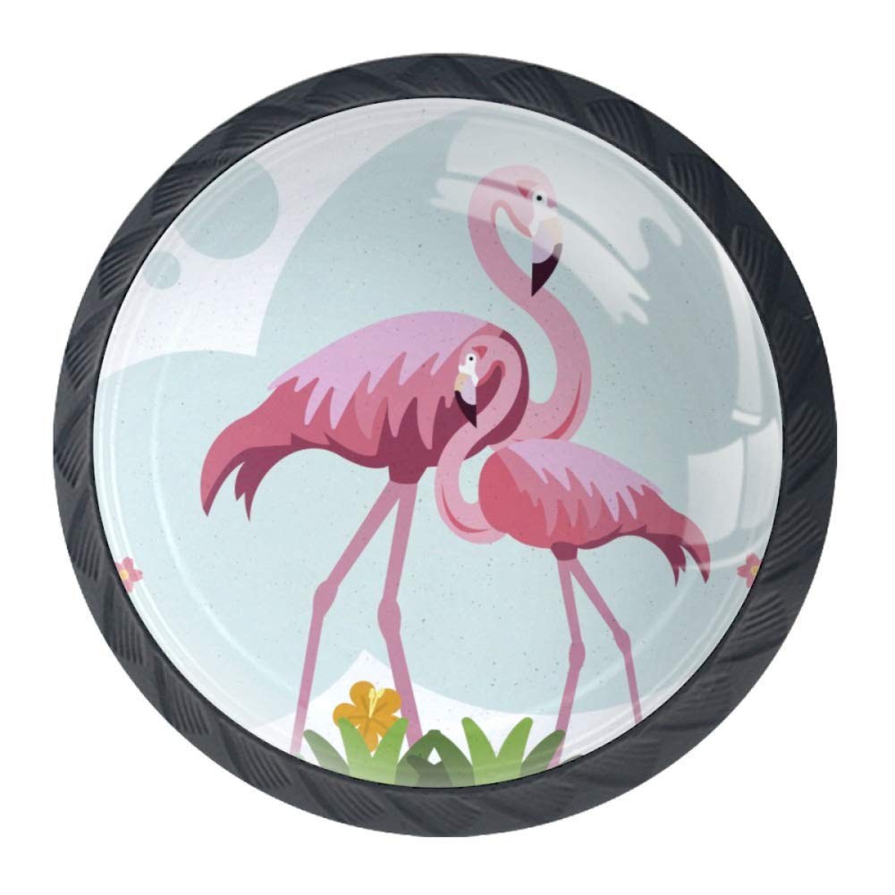 Tropical Flamingo Drawer Pulls - 4 Pack Cabinet Handles with Screws for Dresser, Vanity & Bathroom - Vintage Decor Hardware for Home & Office