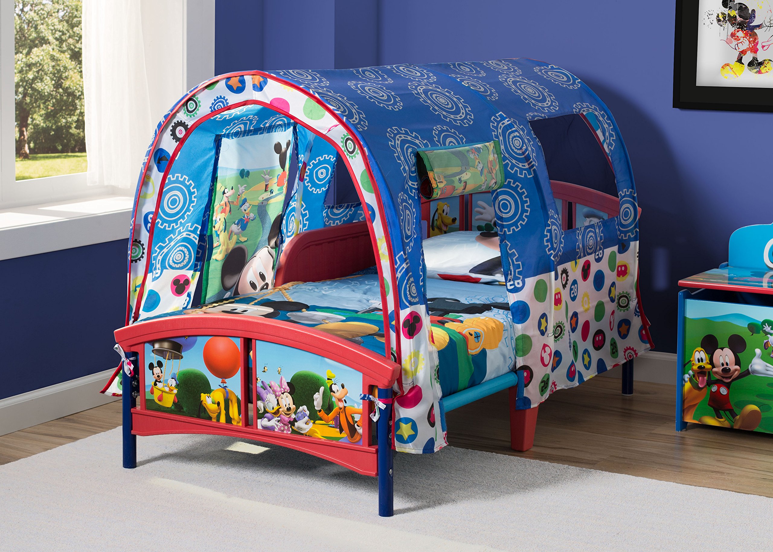 Delta Children Toddler Tent Bed with Disney Mickey Mouse Twinkle Galaxy Design - Dual-Sided Recycled Fiber Core Toddler Mattress Bundle for Kids' Room Decor & Playtime Adventures