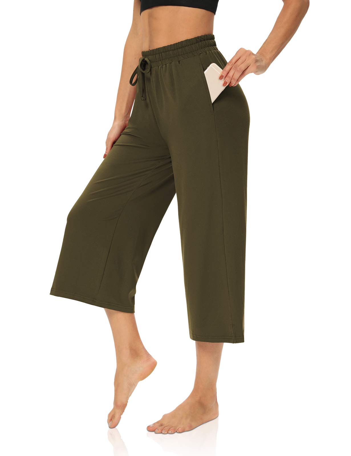 DIBAOLONG Women's Capri Pants - Loose Yoga Pants with Wide Leg, Drawstring & Pockets - Comfy Lounge Pajama Sweatpants for Yoga, Workout, Travel & Home Relaxation