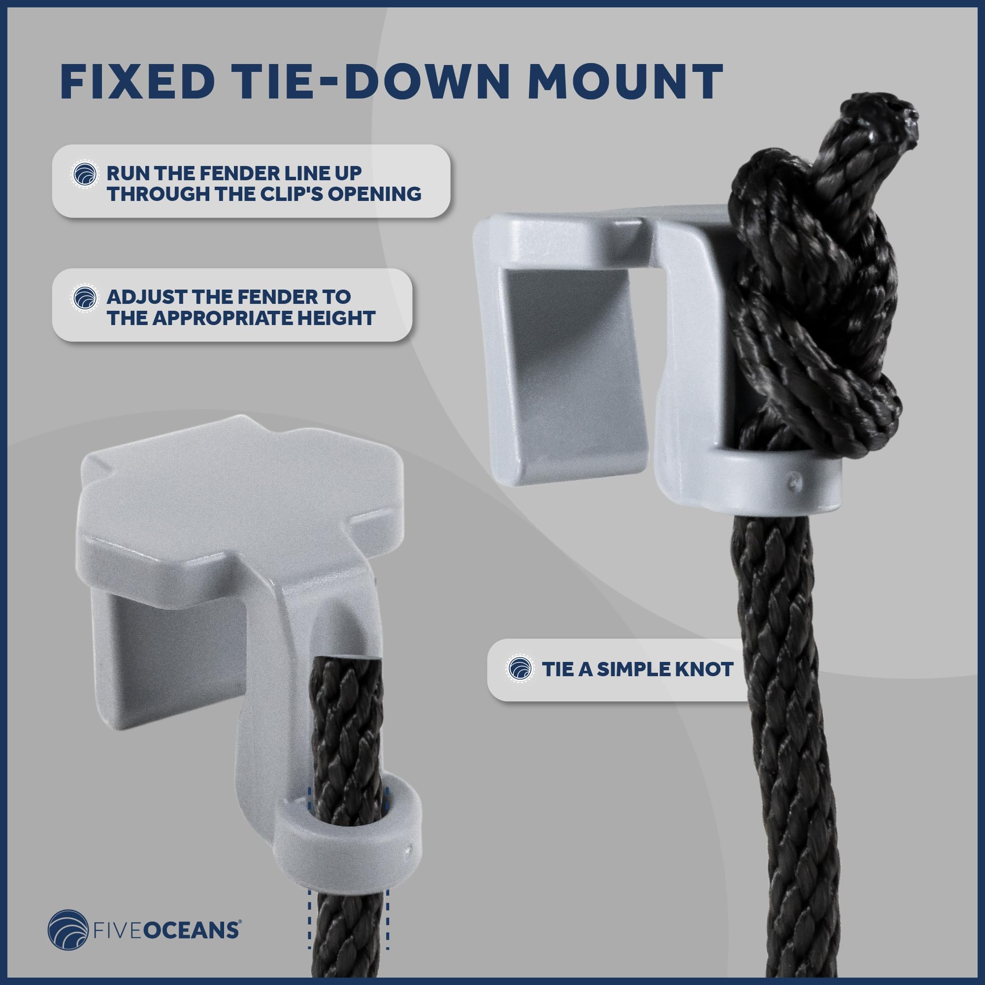 Five Oceans Boat Fender Clips - 4 Pack Heavy Duty Pontoon Boat Rail Fender Hangers for Bumpers, Square Rail Boat Fender Holders - Perfect for Dock Protection & Marine Safety (FO4685)