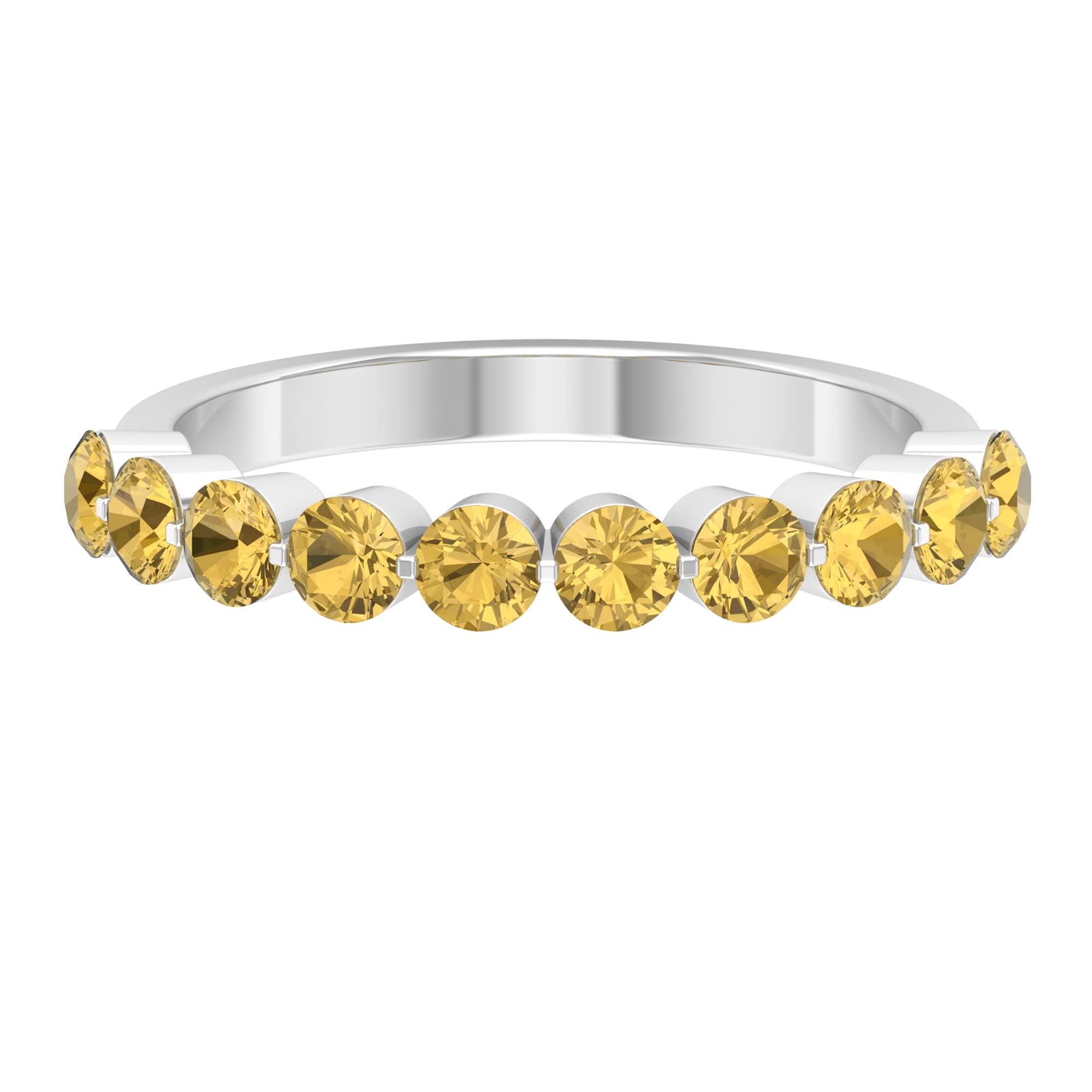 1 CT Round Citrine Half Eternity Ring - 14K Solid Gold November Birthstone Jewelry for Women, Floating Citrine Semi Eternity Band for Anniversary, Wedding, Engagement & Gift Giving