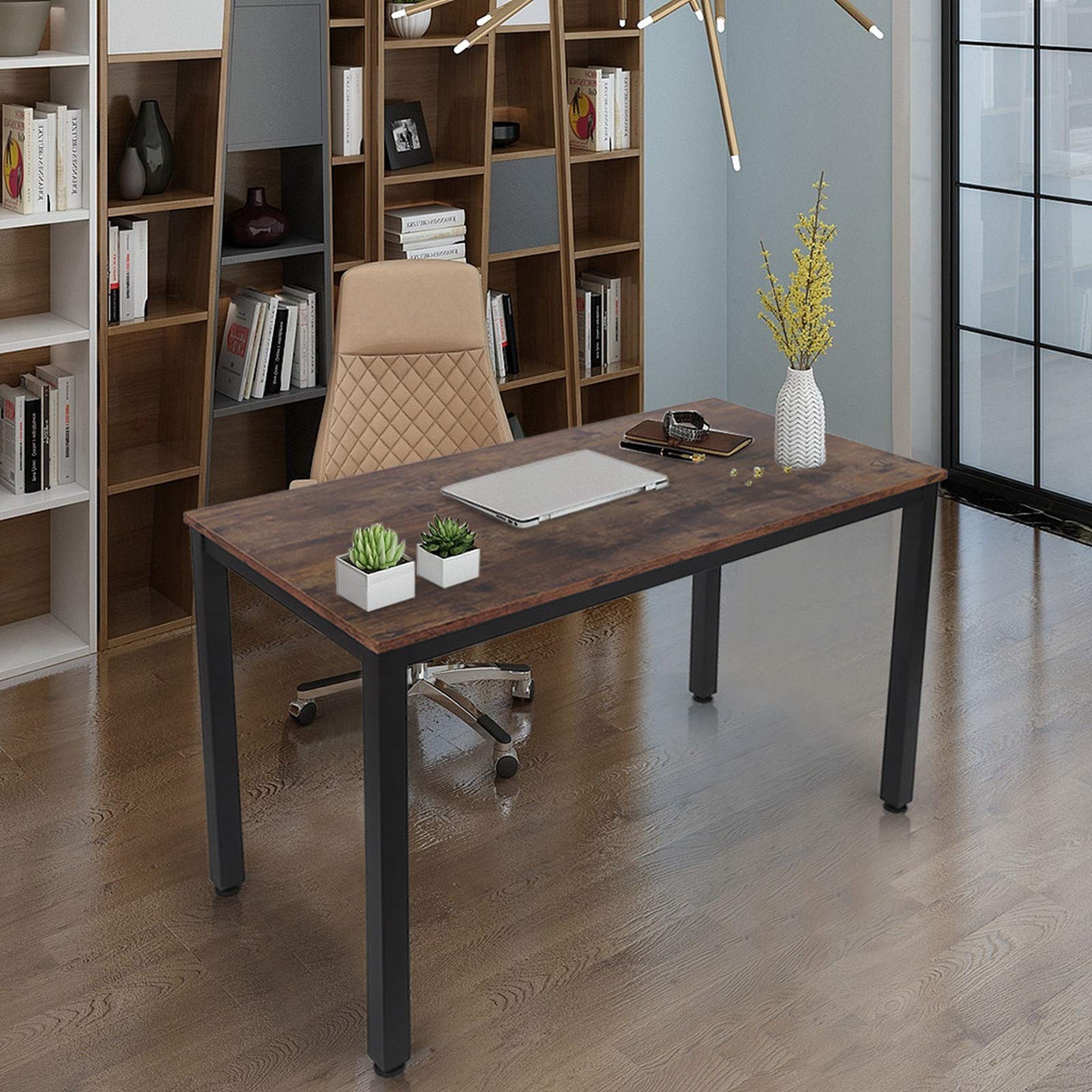 Ergonomic Wooden Computer Desk for Home Office - Compact Study Writing Table with Storage Shelves, Ideal for Students & Small Spaces (Maple/Cherry) - Perfect for Remote Work, Online Classes & Gaming Setup