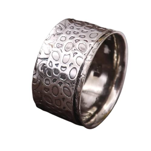 Hammered Spinner Ring for Anxiety Relief - 925 Sterling Silver Fidget Ring for Women, Boho Wide Band Spin Ring - Perfect Gift for Stress Relief, Focus & Relaxation