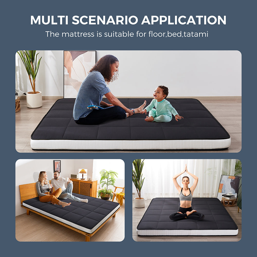 MAXYOYO 6-Inch Extra Thick Japanese Futon Mattress - Premium Diamond Quilted Floor Bed for Bedroom & Guest Room - Black - Perfect for Small Spaces, Studio Apartments & Minimalist Home Decor