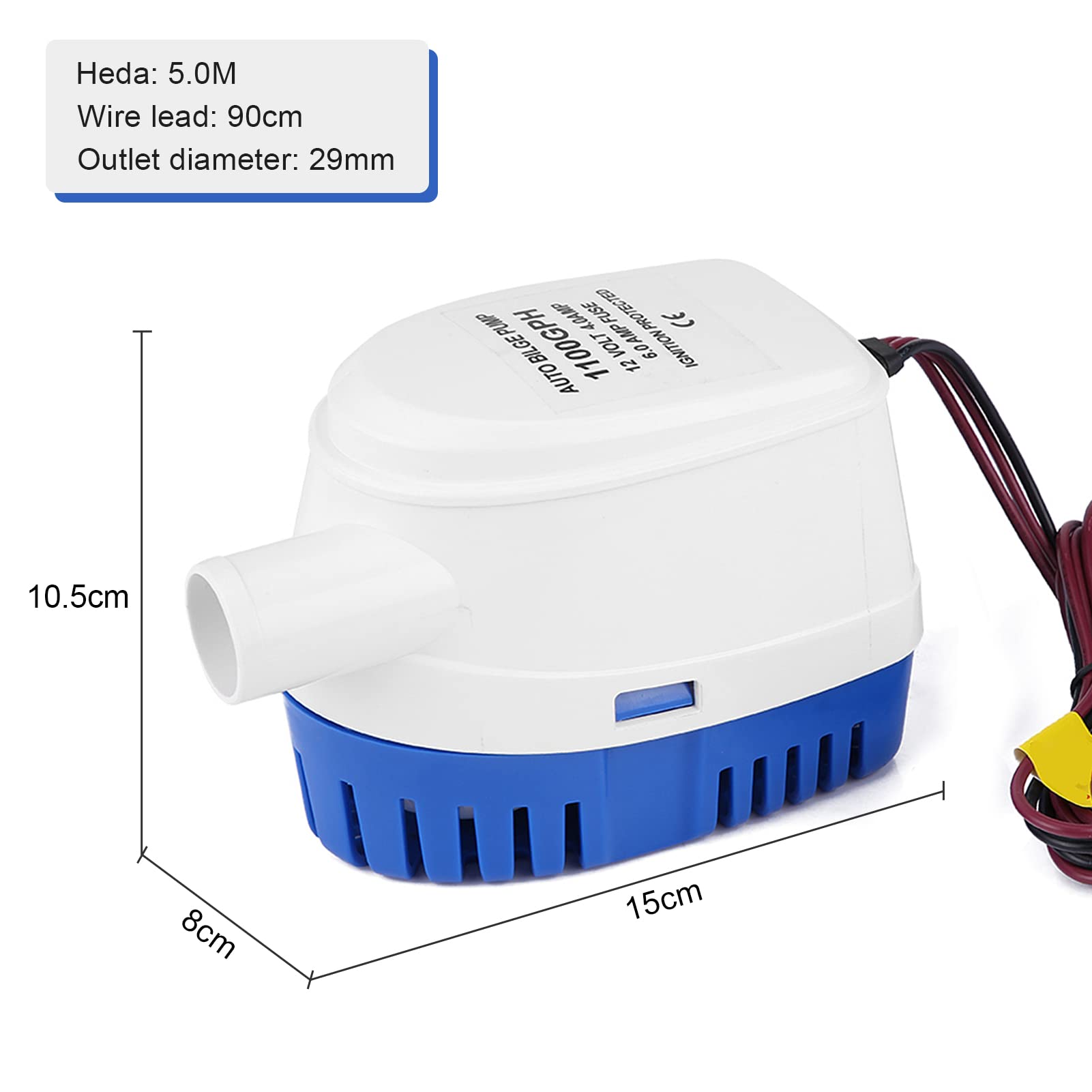 12V Automatic Marine Bilge Pump 1100GPH - Submersible Boat Water Pump for Boats, Ponds & Pools - Perfect for Flood Prevention & Water Drainage