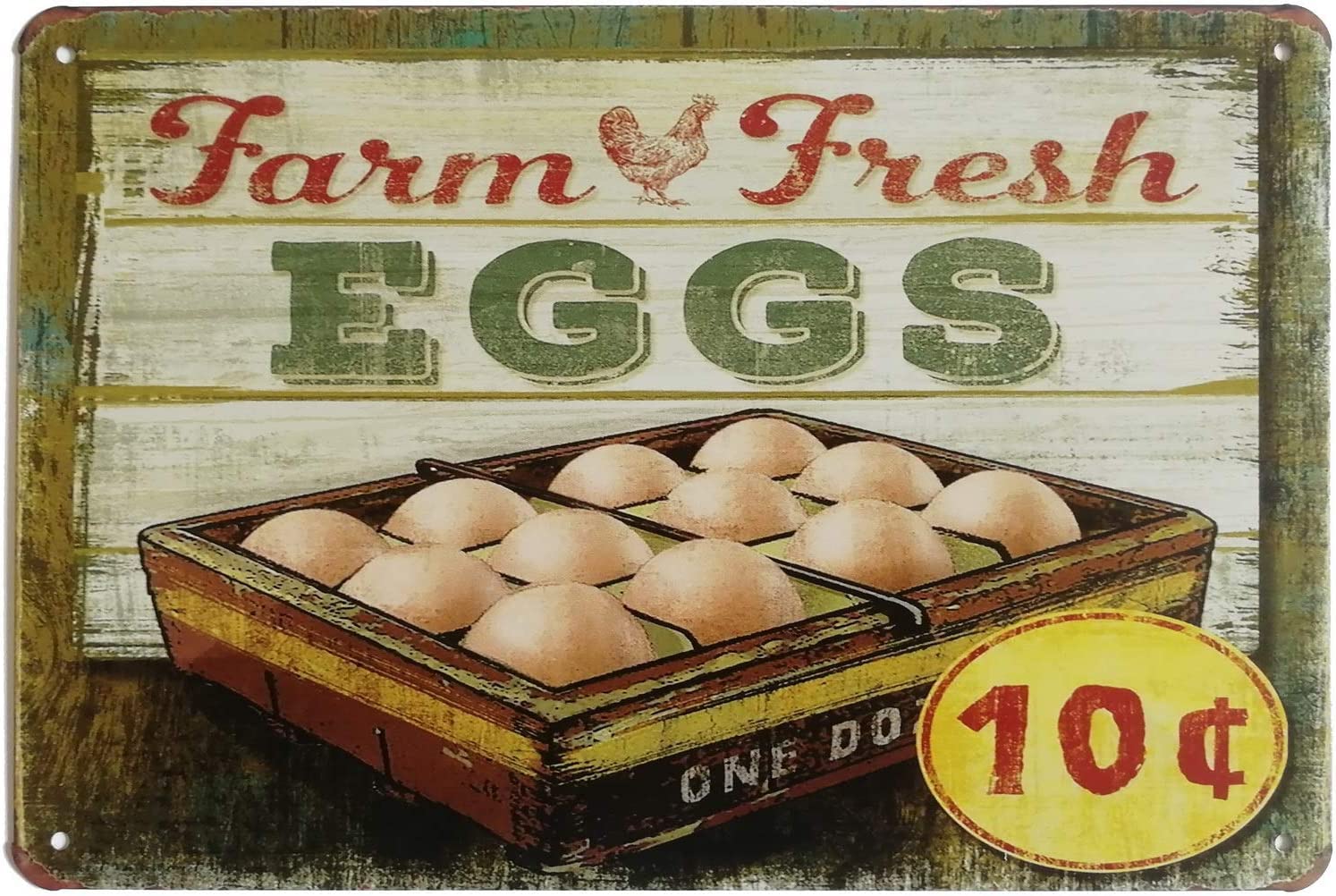 Vintage Farm Fresh Eggs Metal Tin Sign - Rustic Chicken Coop Decor for Kitchen, Cottage & Farmhouse - 8x12 Inch Wall Art Plaque - Perfect for Home, Bar, Pub, Coffee Shop & Country Style Decor