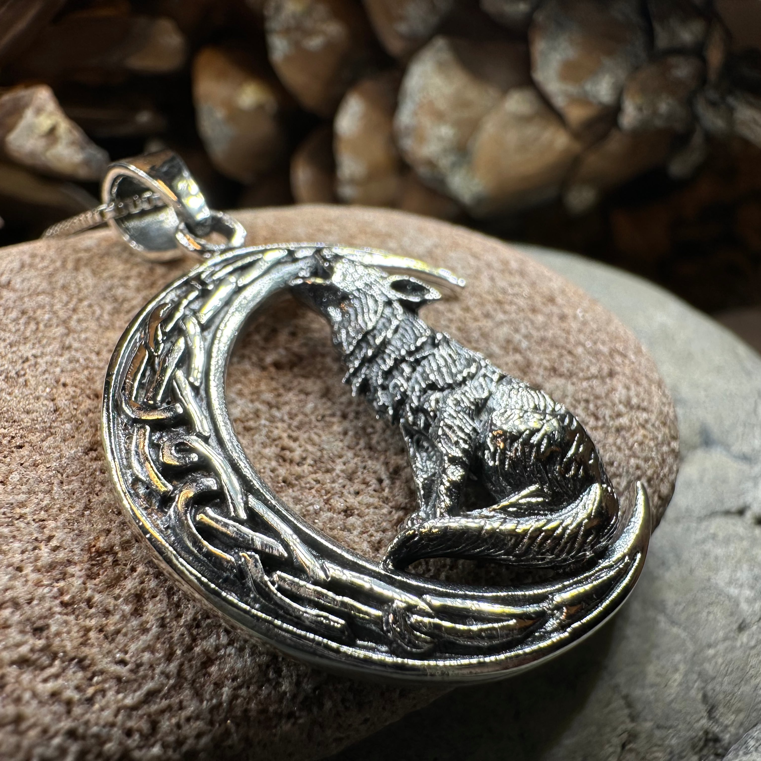Nocturn Wolf Moon Necklace - Sterling Silver Howling Wolf Pendant for Women & Men - Perfect for Gifts, Boho Jewelry, and Moon Phase Lovers