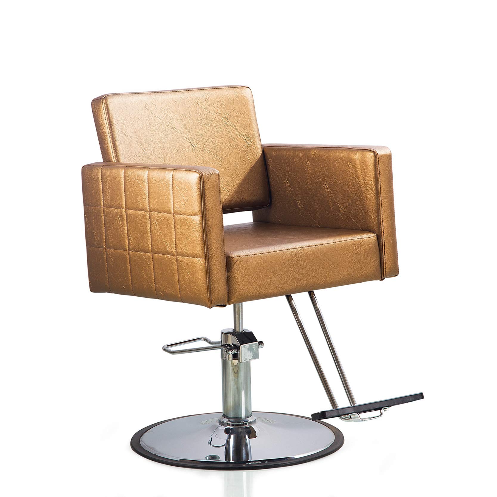 Professional Salon Beauty Chair for Hair Stylists & Barbers - Adjustable Hydraulic Gold Round Base Styling Chair - Perfect for Hair Salons, Barber Shops & Home Beauty Stations