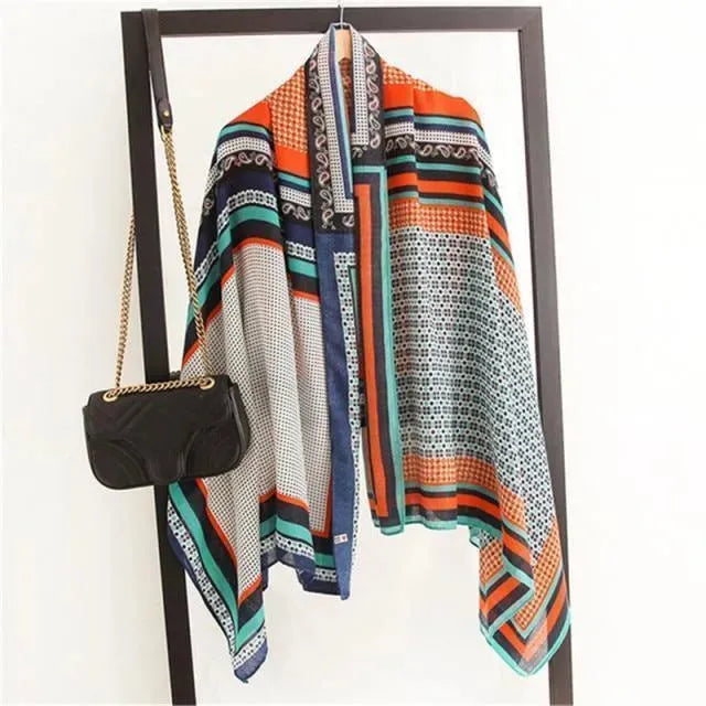 Luxury Striped Scarves for Women - Soft Cashmere & Silk Blend - Elegant Fashion Accessory for Winter, Office & Special Occasions