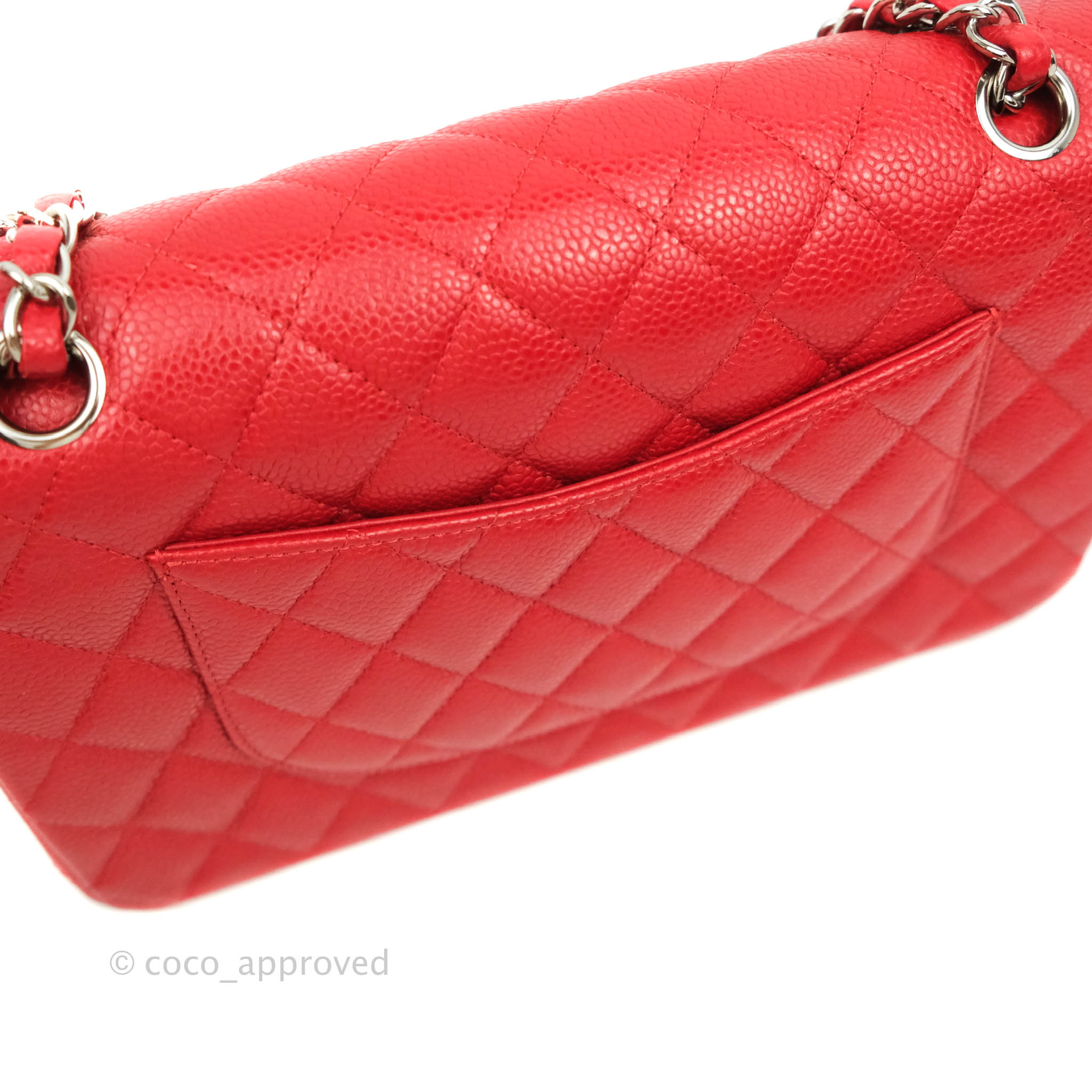 Chanel Classic Medium Double Flap Bag in Red Caviar Leather with Silver Hardware - Perfect for Work, Evening Events & Luxury Gift Giving