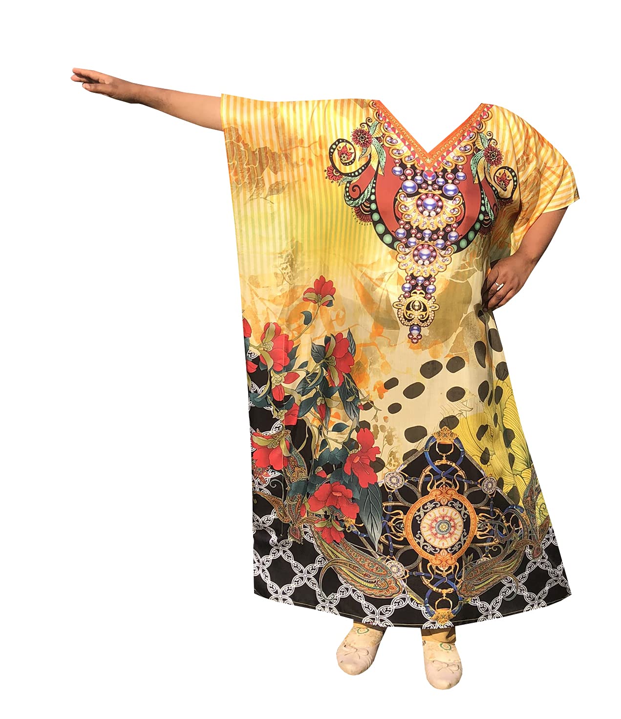 African Caftan Dresses for Women - Plus Size Boho Kaftan Loungewear & Beach Cover Up - Flowy Muumuu Dress for Summer Vacation, Pool Party, and Resort Wear