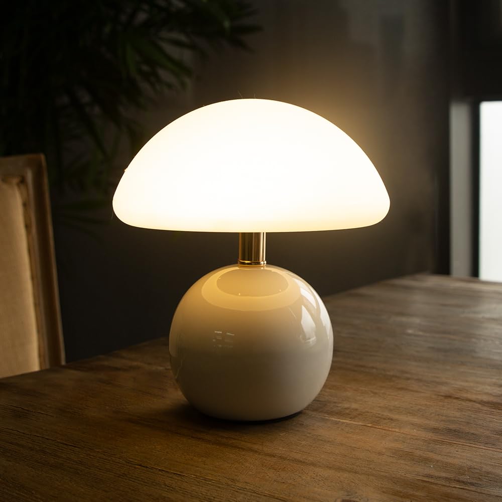 Mushroom Table Lamp - Modern Ceramic Nightstand Lamp with Dimmable Night Light, Plastic Shade, White Aesthetic Bedside Lamp for Unique Home Decor, Perfect for Bedrooms, Living Rooms, and Offices