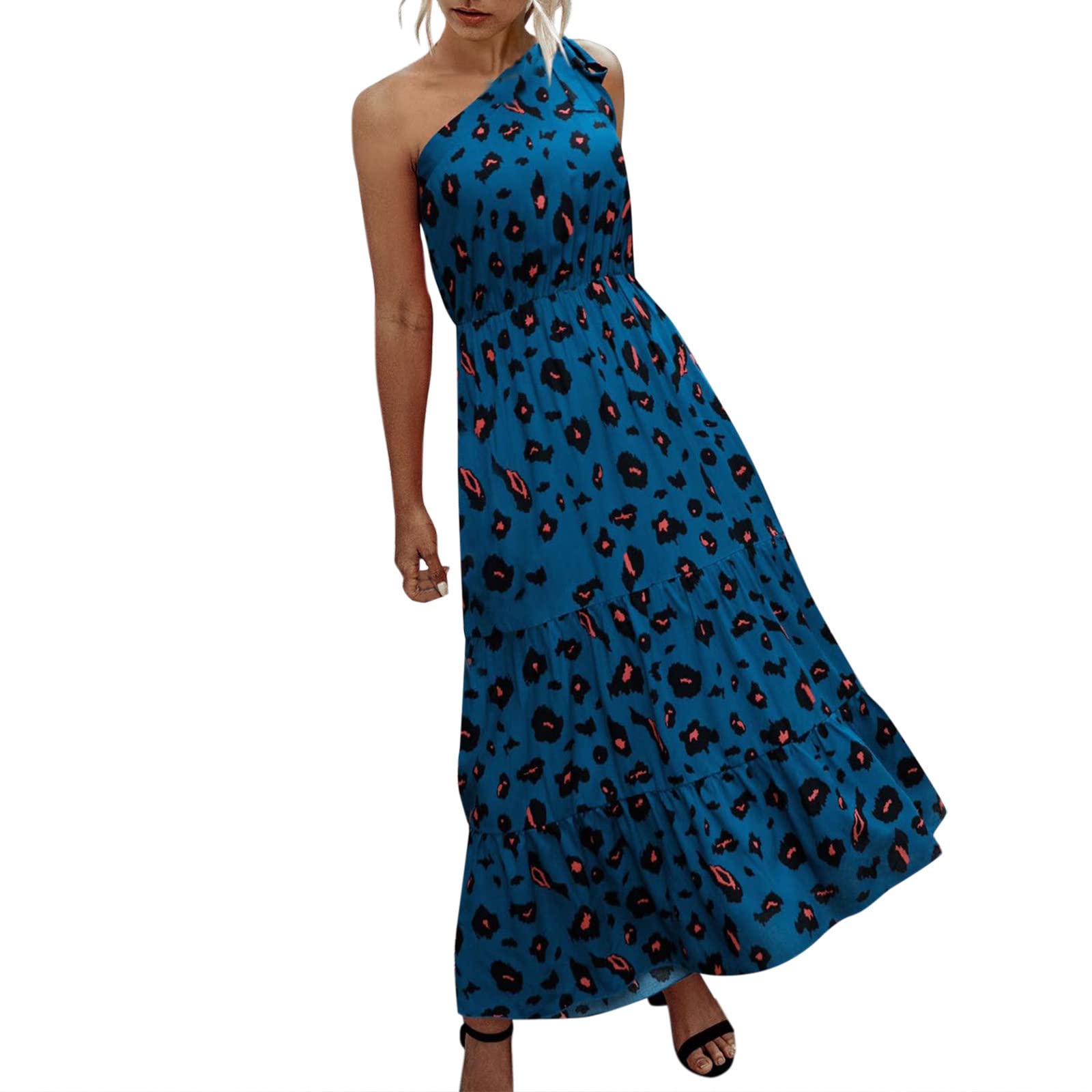 Women's One Shoulder Bodycon Cocktail Dress - Sleeveless Summer Floral Maxi Dress for Party, Night Out, Beach Vacation & Special Occasions