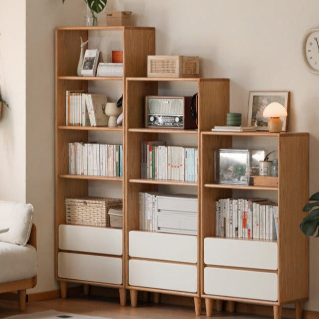 Solid Oak Wood Modern Bookcase Shelf - Stylish Storage for Living Room, Office & Bedroom - Perfect for Books, Decor & Organizing