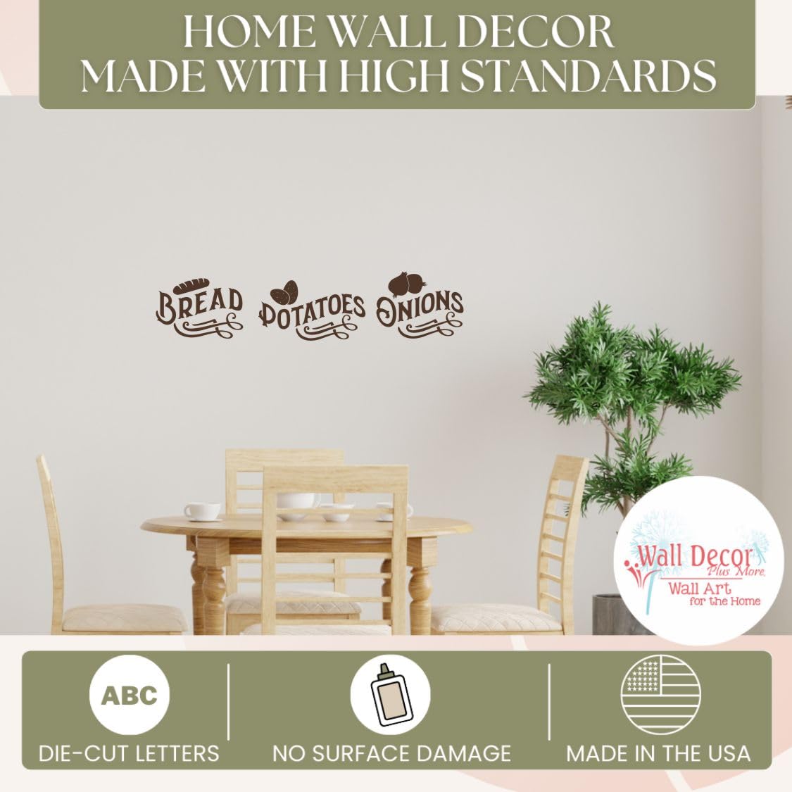 Farmhouse Kitchen Wall Decals - 5x23 Inch Vinyl Stickers for Bread, Potatoes & Onions Storage (Chocolate Brown) - Perfect for Pantry Organization & Rustic Home Decor