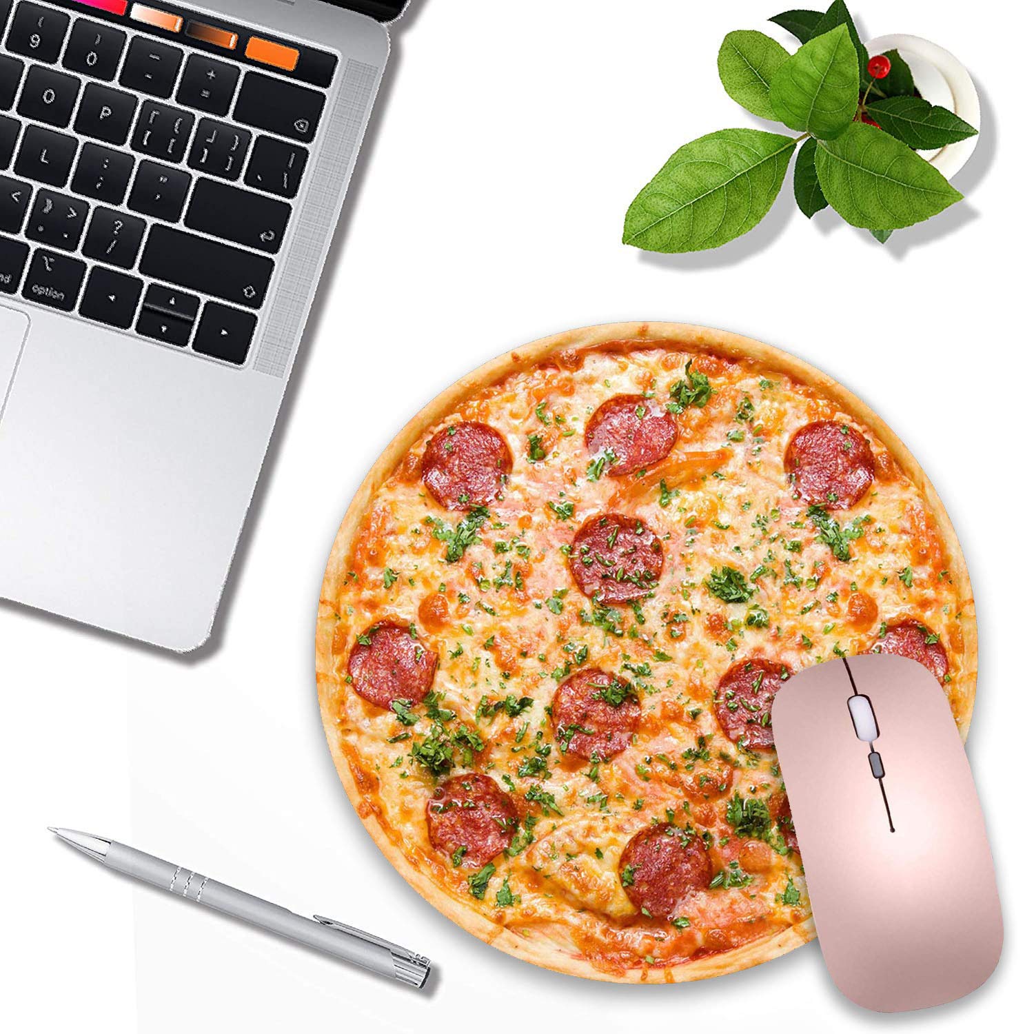 LACOMA Round Mouse Pad and Coasters Set - Non-Slip Rubber Base Pizza Design Mouse Pad for Laptop & Computer, Cute Desk Accessories | Perfect for Office, Gaming & Home Workspace Decor