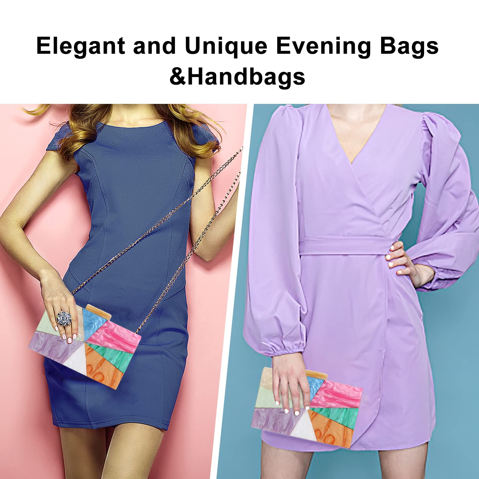 YYW Acrylic Clutch Purse for Women - Marble Pattern Evening Crossbody Bag with Detachable Chain - Perfect for Wedding, Party & Special Occasions
