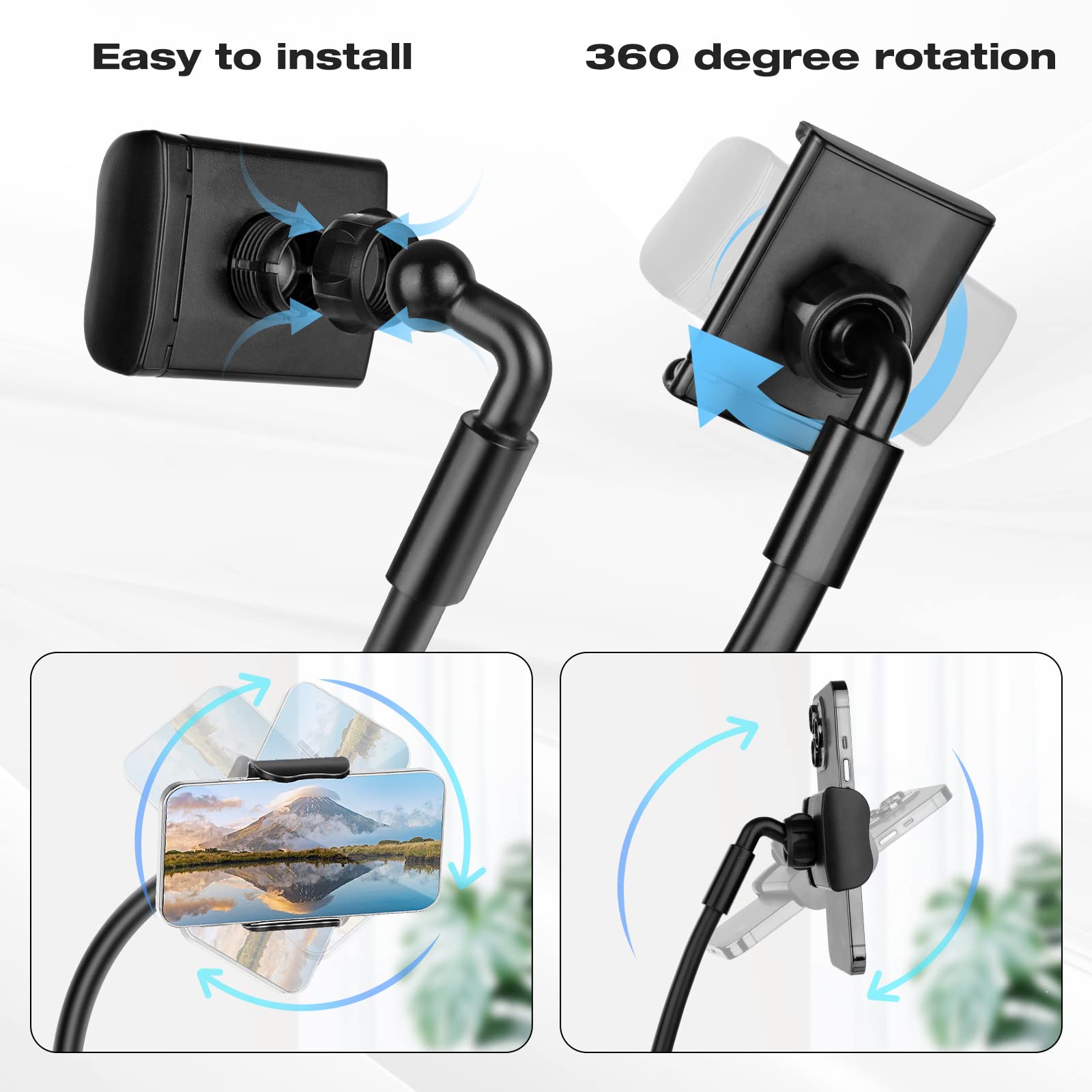 Flexible Gooseneck Phone Stand Holder - Hands-Free Adjustable Neck & Bed Mount for iPhone, Samsung (4.7
