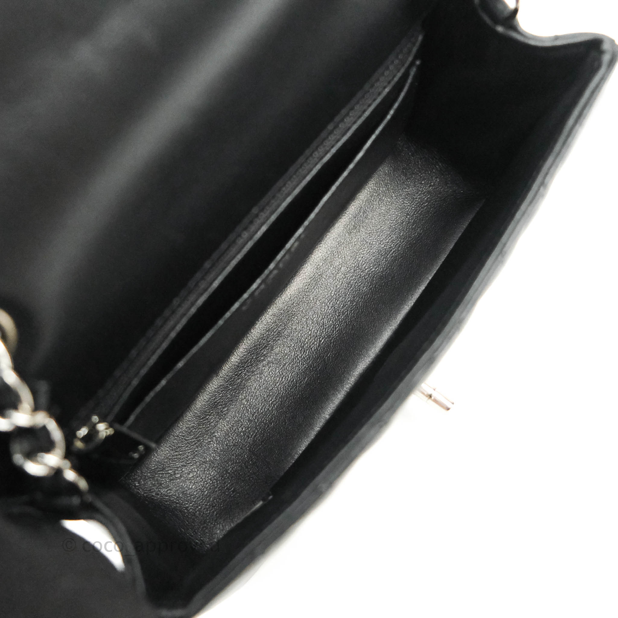 Chanel Classic Chevron Mini Rectangular Flap Bag Black Lambskin Leather with Silver Hardware - Perfect for Evening Events & Luxury Fashion Accessories